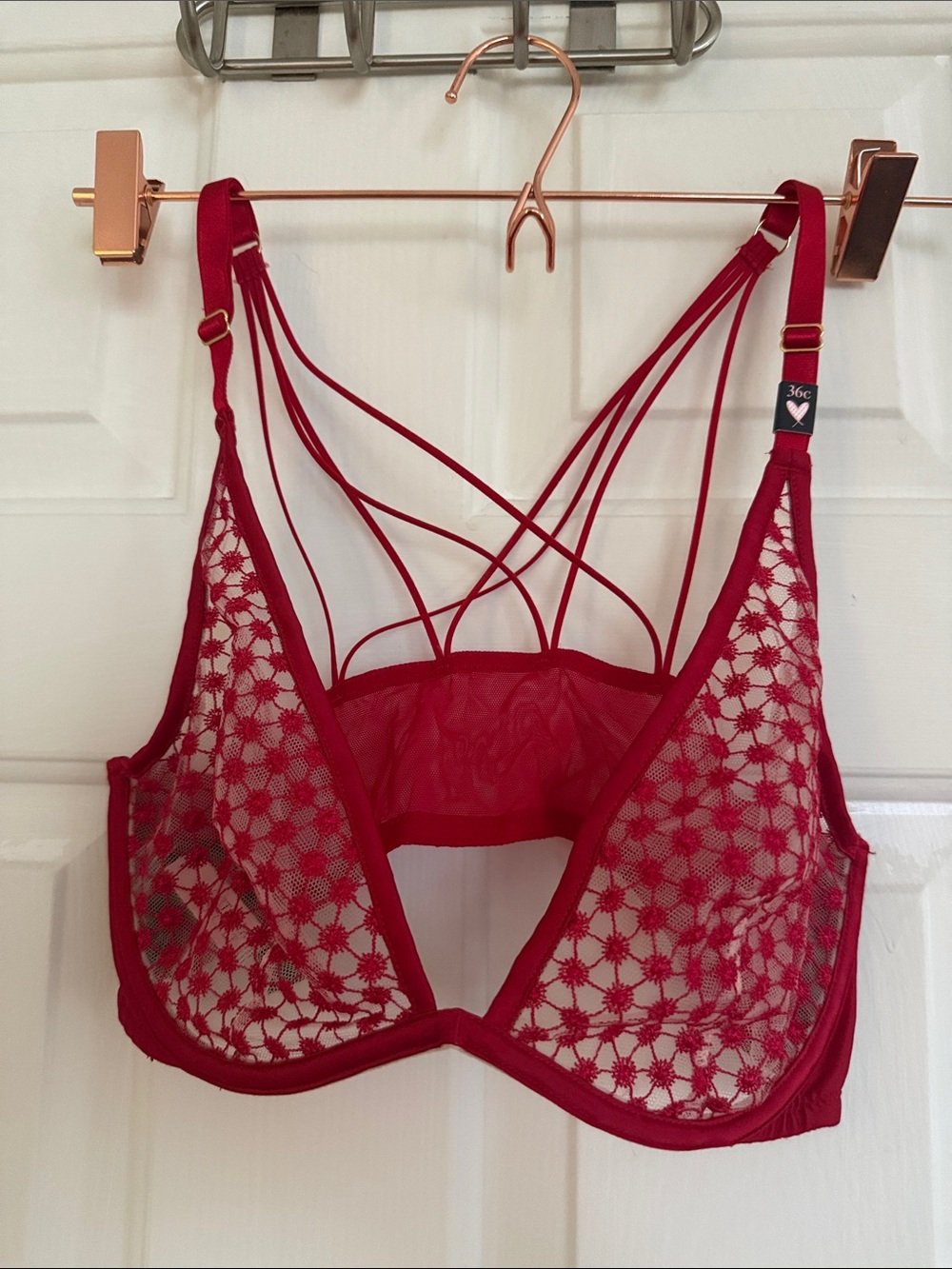 Red Lace Strappy Underwire Bralette and Panties Set- Women Intimates & Sleepwear